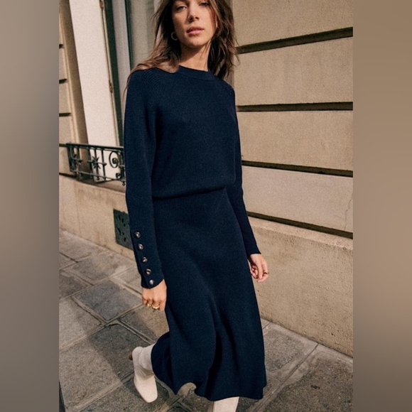 Sézane Naelle Navy Ribbed Knit Midi Skirt Size M - Picture 5 of 5